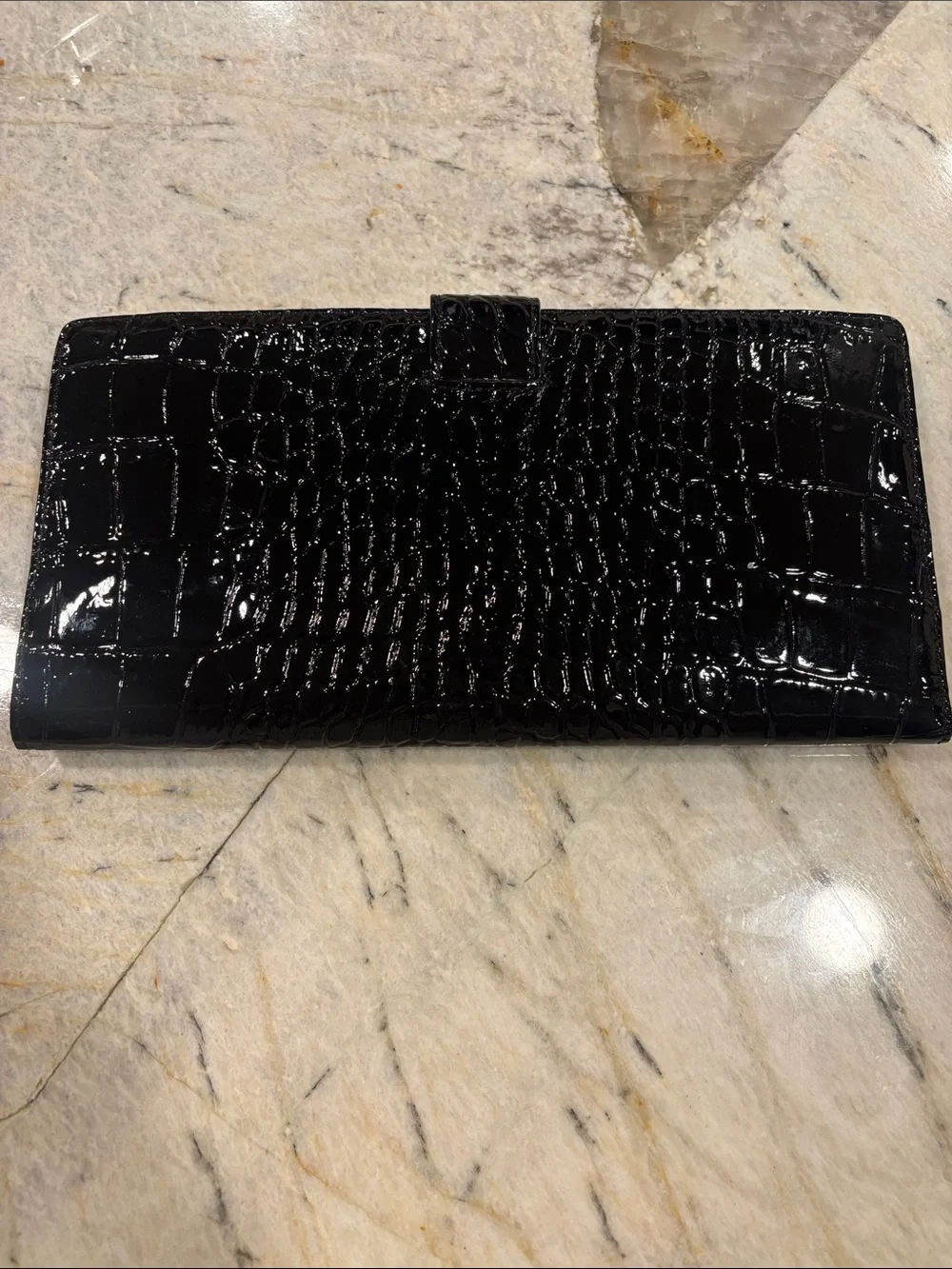 Black Croc-Embossed Women's Wallet - Sleek Patent Finish